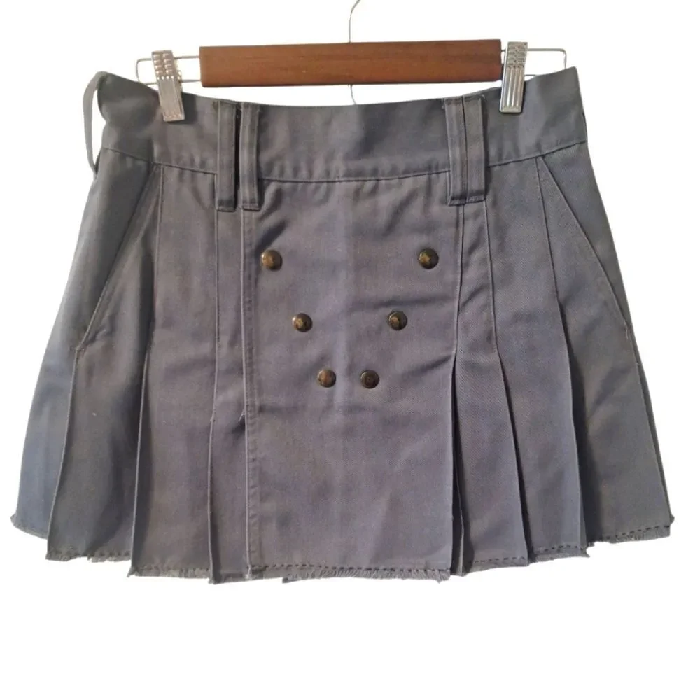Utilikilts Gray pleated utility Kilt with raw hem size S 32 unisex